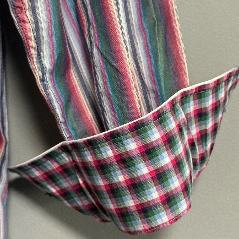 ALAN FLUSSER Multicolor Stripe Button Front Shirt with Contrast Flip Cuff Size S